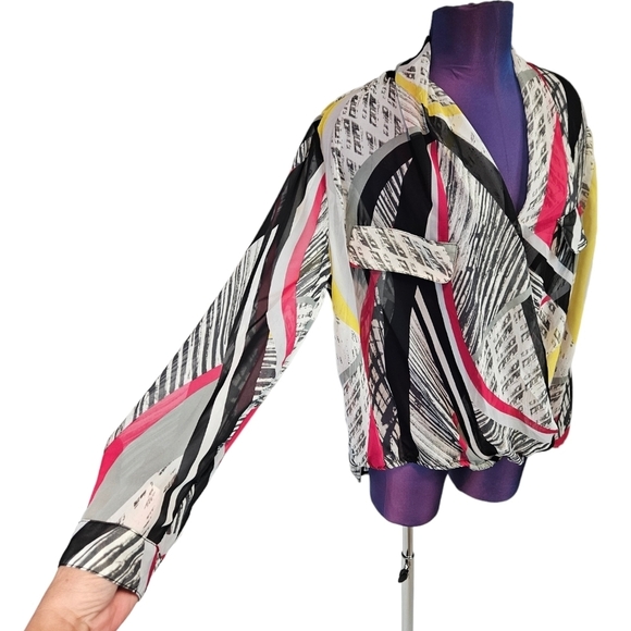 Sold Bisou Bisou Colorful Sheer 90s Abstract Faux Wrap Blouse Size XL Women's - Picture 5 of 9